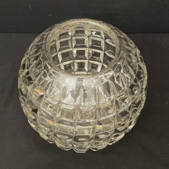 Vtg Duncan Miller Clear Glass Bowl Vase Candle Holder Cube Block Beveled Buttons - Picture 5 of 7